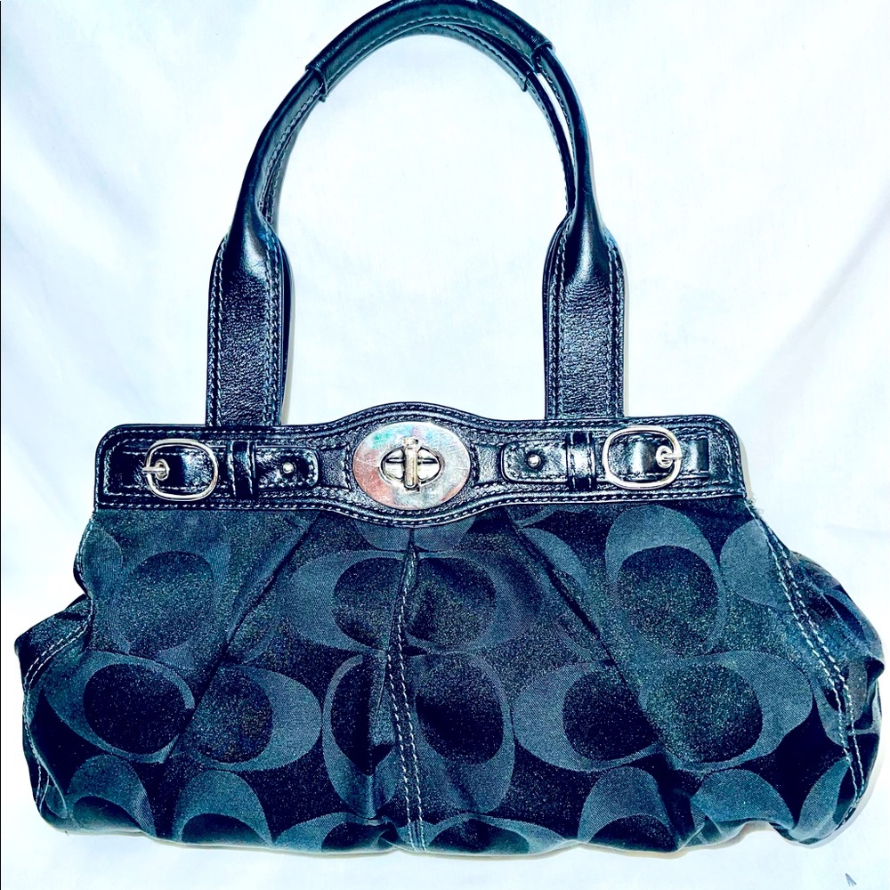 COACH Black Signature Patent Canvas/Fabric Tote  Bag Purse Hobo - Pre Owned